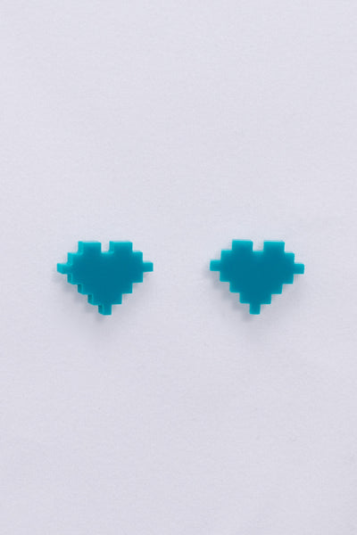 8 Bit Heart Earrings Turquoise